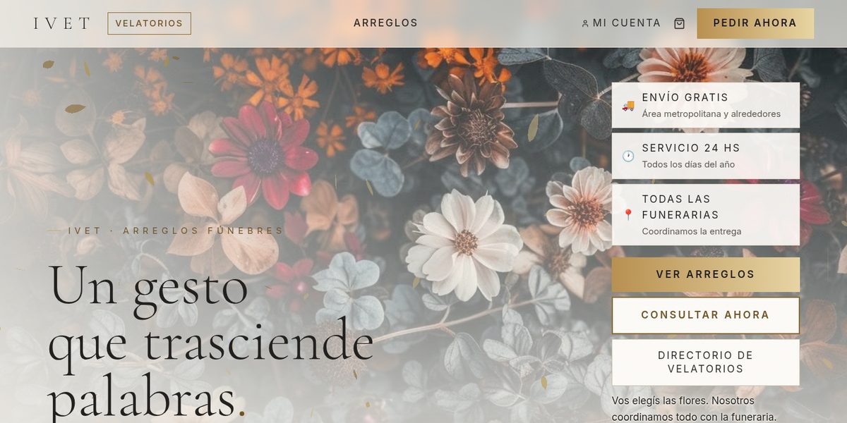 Sitio de iVet Flores: arreglos florales fúnebres